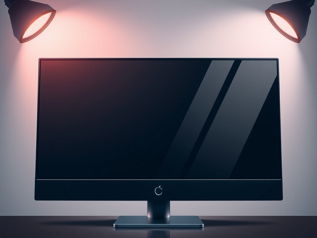 Create a high-resolution vector image of a modern computer monitor with a sleek design, using a studio lighting setup, wide-angle lens, f/2.8 aperture, ISO 100, and 24mm focal length for enhanced clarity and vivid colors.