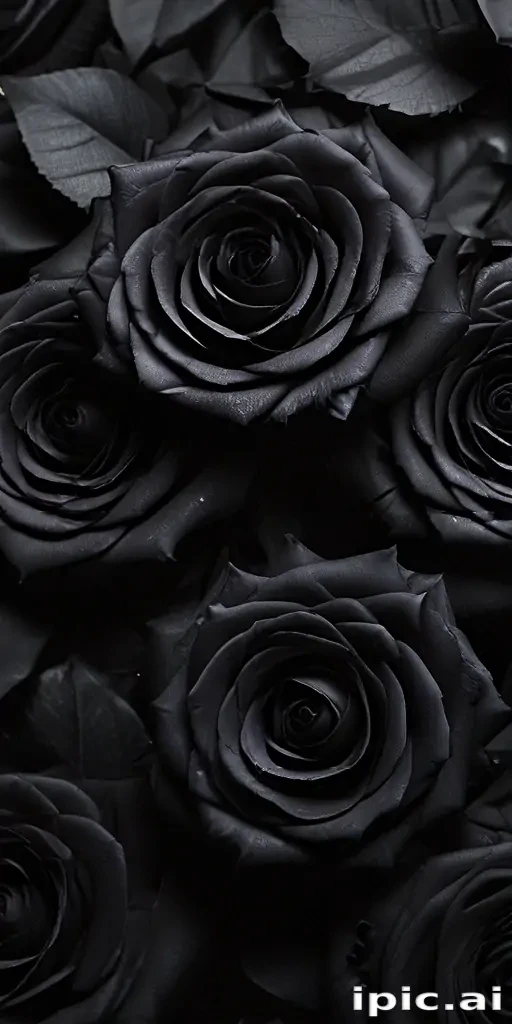Elegant Arrangement of Deep Black Roses Against a Dark Background