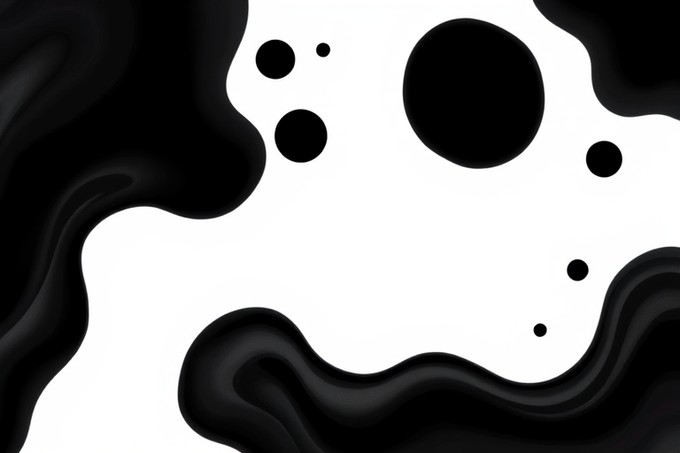 Create a high-resolution vector illustration of abstract black shapes resembling flowing ink, camera settings at f/8, ISO 100, shutter speed 1/200s, with a top-down view, using a DSLR camera in a minimalist style.