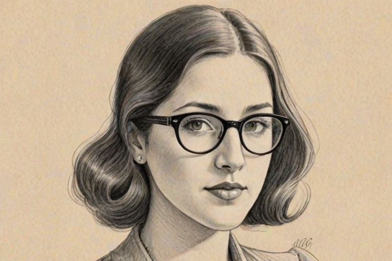 Alluring Vanessa Carlton, pencil sketch, portrait of Elegant woman 1933s in glasses, hair style beatnik, outline, clear lines, fine lines, 8k