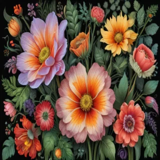 colored drawings of flowers