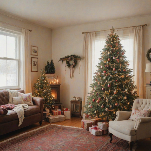 a vintage christmas tree in a cozy room