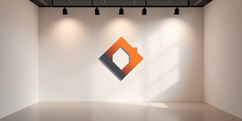 Create a high-resolution illustration of a minimalist logo design featuring an abstract geometric shape, using a Canon EOS R5 camera, 50mm lens, f/2.8 aperture, ISO 100, in a well-lit studio setting with soft diffused lighting to enhance color depth and clarity.