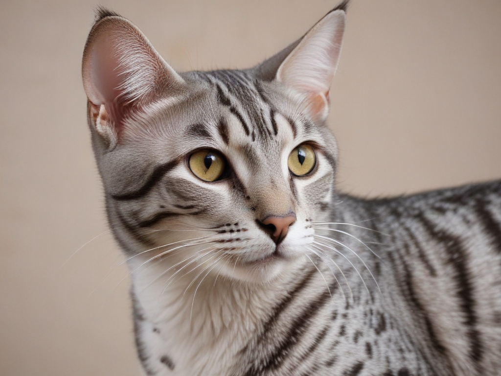 Graceful Silver Tabby Cat with Striking Yellow Eyes Posing Elegantly