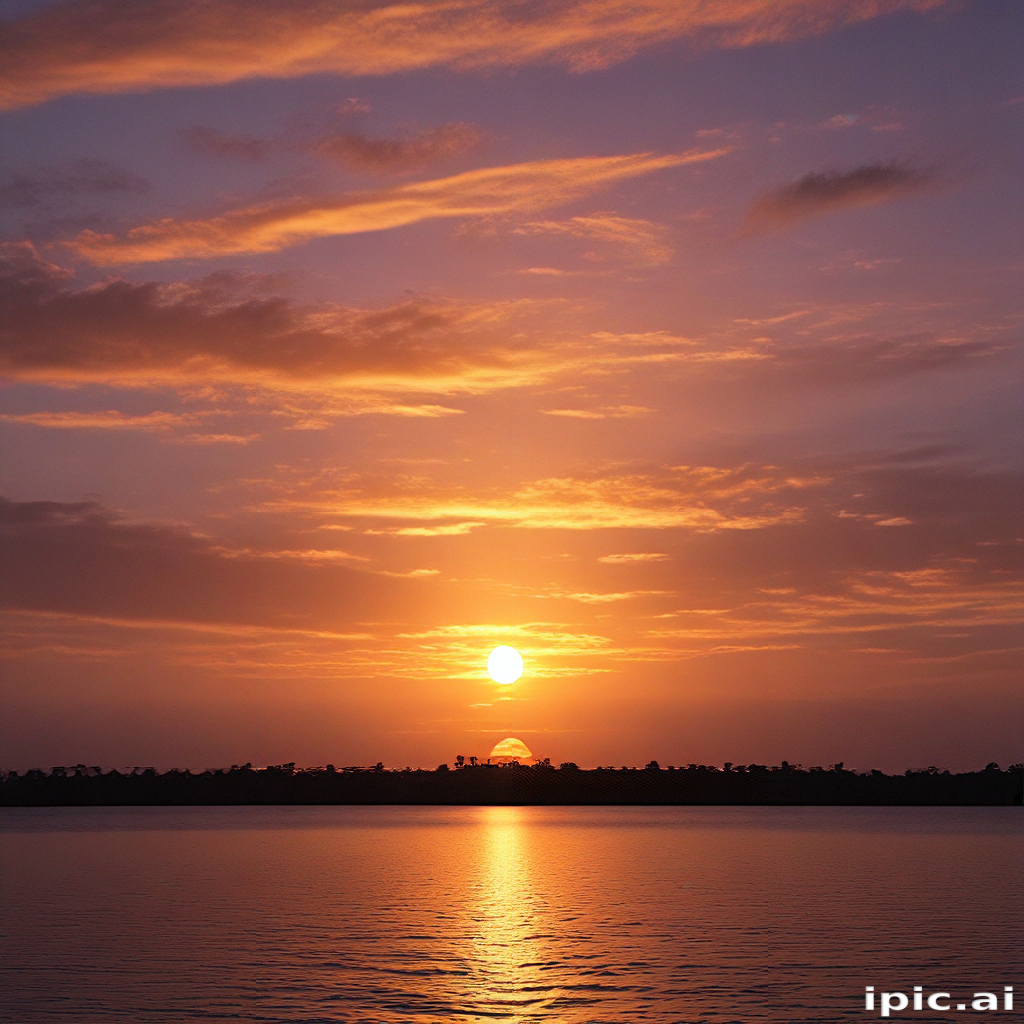 Stunning Sunset Over Calm Waters with Vibrant Colors and Clouds