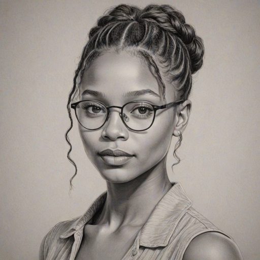 Exquisite Halle Bailey, pencil sketch, portrait of Splendid woman 1928s in glasses, hair style beatnik, outline, clear lines, fine lines, 8k