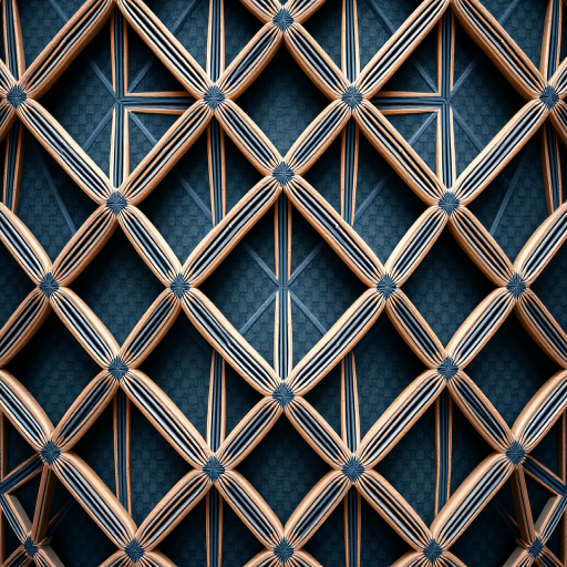 Create a repeating geometric pattern of interconnected lines forming diamond shapes, shot with a Canon EOS R5 at f/8, ISO 100, 1/125s, top-down view, with a focus on sharp details and vibrant contrast, using a macro lens for enhanced texture clarity.