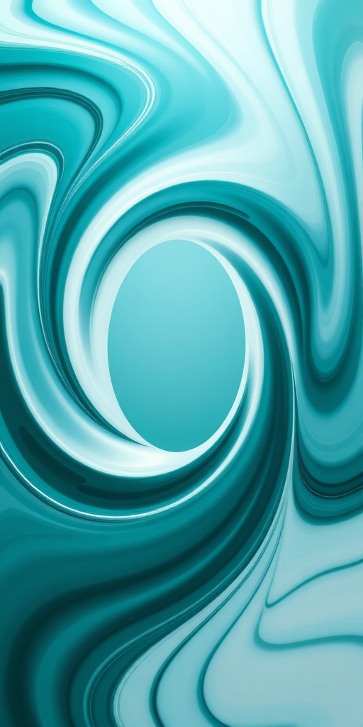 Create an abstract image featuring swirling lines and a central oval shape with varying shades of teal and white, using a DSLR camera with a 50mm lens at f/1.8, ISO 100, and a shutter speed of 1/60s, focusing on a top-down view with a soft focus background.