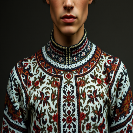 Face, shoulders, chest covered in openwork Circassian embroidery. Raw, unedited image.