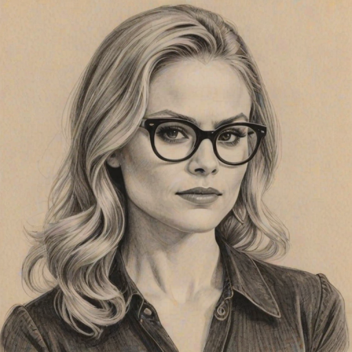 Fascinating Anna Paquin, pencil sketch, portrait of Bewitching woman 1949s in glasses, hair style beatnik, outline, clear lines, fine lines, 8k