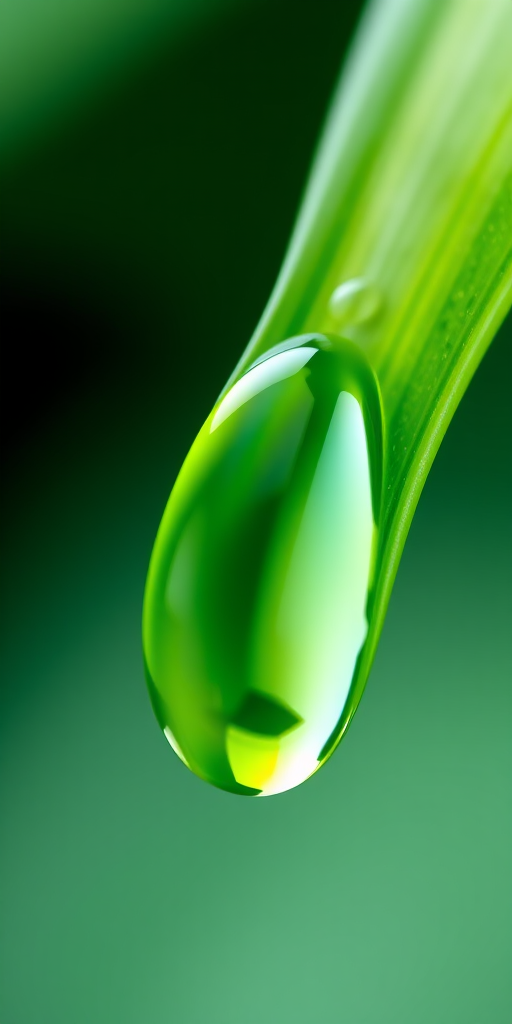 Create a high-resolution digital illustration of a green leaf droplet, emphasizing vibrant colors and smooth gradients, captured with a Nikon D850 using a 50mm f/1.8 lens, aperture set to f/4, ISO 200, in soft natural lighting.