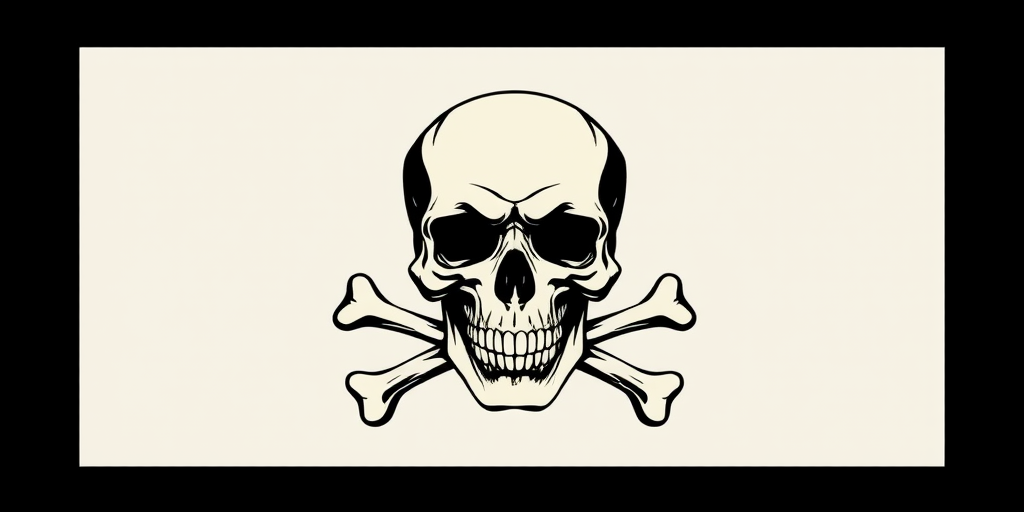 Generate a high-resolution image of a skull and crossbones symbol, 50mm lens, f/8 aperture, ISO 100, natural lighting, frontal view, digital illustration style.