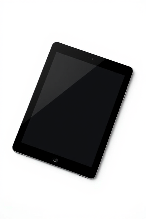 Create a high-resolution image of a sleek black tablet on a plain white background, using a Canon EOS R5, 50mm lens, f/2.8 aperture, 1/125s shutter speed, and ISO 100 for enhanced clarity and detail.
