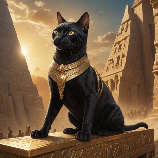 award winning digital illustration, surrealism, closeup sideview of a (ruthless black Egyptian Pharaoh cat:1.25) riding a golden chariot in an ancient pyramid city, exuding authority and dominance over terrified human slaves in the background, rich dramatic lighting, gleaming mirrored reflections, intricate textures, glowing dust, god rays,  highly detailed art <lora:MJ52:0.8> <lora:add-detail-xl:0.8>