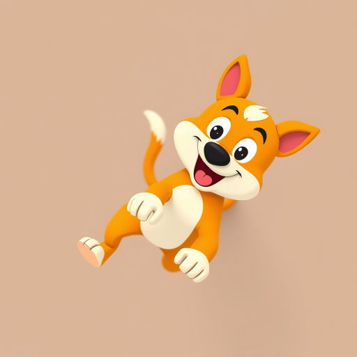 A playful cartoon dog running energetically, vibrant orange color, minimal background, high resolution, shot with a DSLR camera at f/4.0, ISO 100, 35mm lens, top-down view, natural lighting.