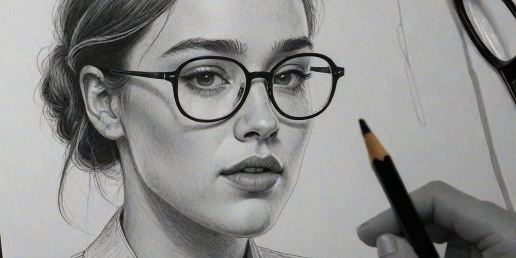 Magnificent Alycia Debnam-Carey, pencil sketch, portrait of Captivating woman 1922s in glasses, hair style beatnik, outline, clear lines, fine lines, 8k