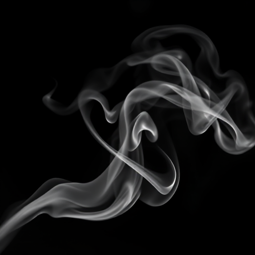 Create a high-contrast black and white image of swirling smoke on a dark background with soft lighting, using a 50mm lens at f/1.8, shutter speed 1/125, ISO 100, taken with a DSLR camera in macro mode to capture fine details and textures.