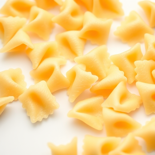 close-up shot of uncooked farfalle pasta on a white background, f/2.8 aperture, 50mm lens, ISO 100, natural light, macro photography