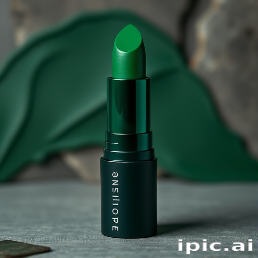 Deep emerald green cream lipstick "Enchanted Forest" with a semi-matte finish and rich jewel-tone pigments, ideal for dramatic and high-fashion makeup looks, comfortable wear