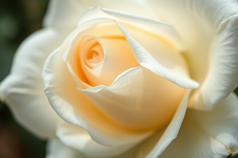 Close-up of a white rose with delicate petals, macro lens, f/2.8 aperture, 50mm lens, natural light, DSLR camera, shallow depth of field.
