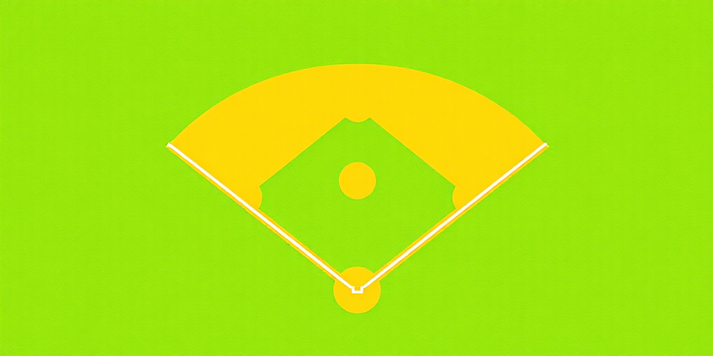 create a minimalist vector illustration of a baseball diamond with a bright green background and a yellow infield from a top-down view, use a high-resolution camera setting, aperture f/8, ISO 100, and a DSLR camera style to enhance image quality