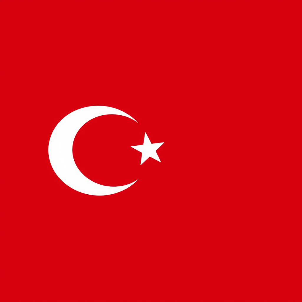 Create a vibrant, high-resolution image of the Turkish flag with a solid red background, using a DSLR camera type, shot at f/8 aperture, ISO 100, 1/250 shutter speed, and a straight-on view for enhanced clarity and detail.