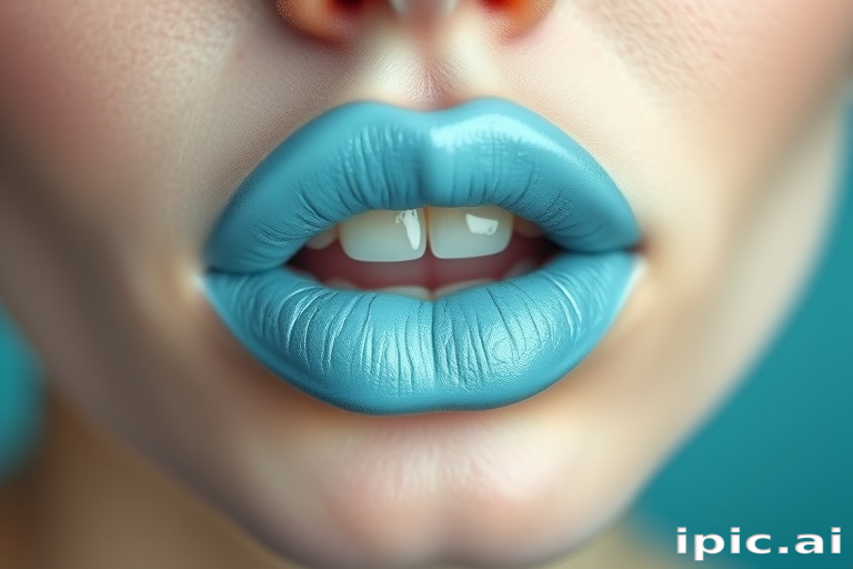Whimsical pastel blue lips with a frosted finish, evoking a dreamy and fantastical aesthetic, ideal for creative and artistic makeup