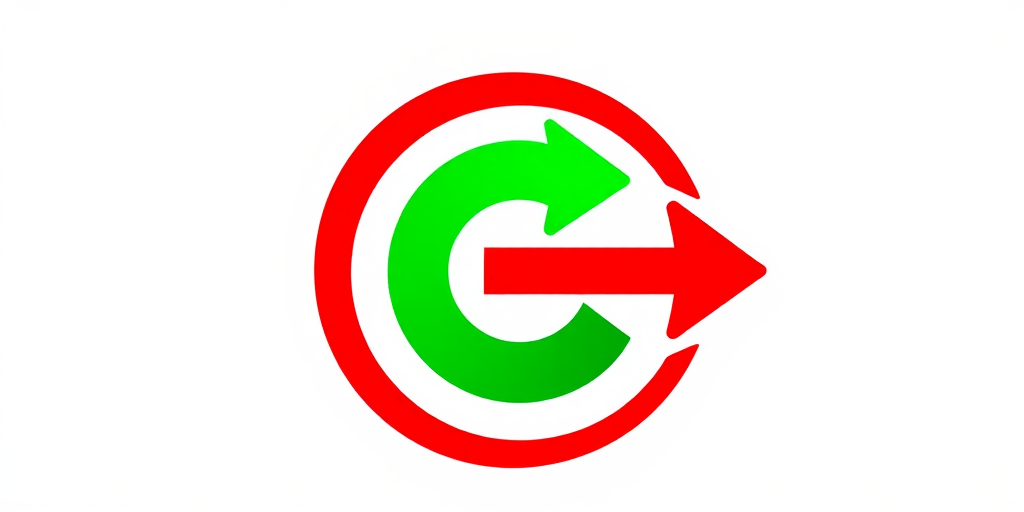 Design a vibrant logo featuring a red circular arrow pointing left and a green circular arrow pointing right on a white background, captured with a DSLR camera at f/8 aperture, 1/200 sec shutter speed, using a wide-angle lens for clarity and depth.