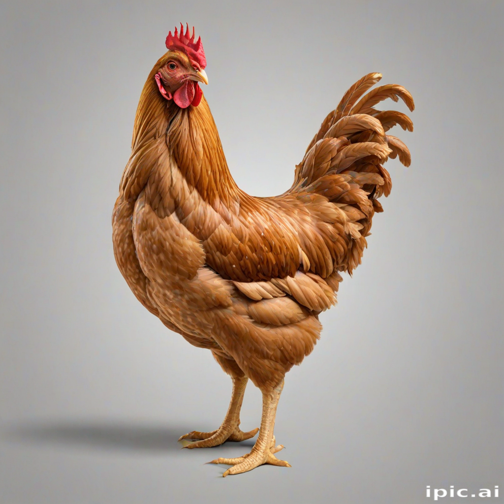 A Beautiful Brown Chicken Strutting Proudly Against a Neutral Background.