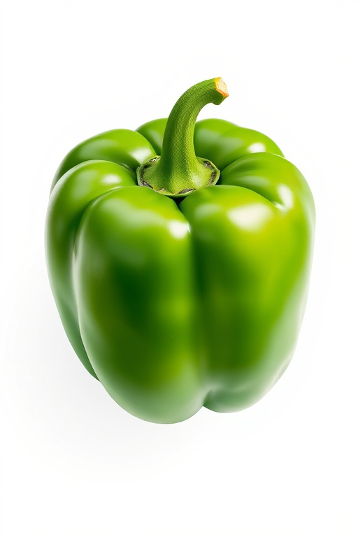 create a realistic green bell pepper illustration, high resolution, f/2.8 aperture, 50mm lens, soft natural lighting, overhead view, digital illustration style