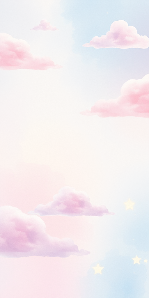 Create a dreamy watercolor background featuring soft pastel colors such as light blue pink and lavender with fluffy clouds and gentle sparkling stars scattered throughout the scene. The overall mood should be calming and ethereal.