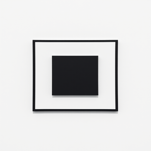 Generate a high-resolution image of a simple geometric black square on a white background, shot with a Canon EOS R5 camera, using a 50mm lens, aperture set to f/8, ISO 200, and a focal length of 50mm for sharp detail, captured from a straight-on view in natural light to enhance clarity and contrast.