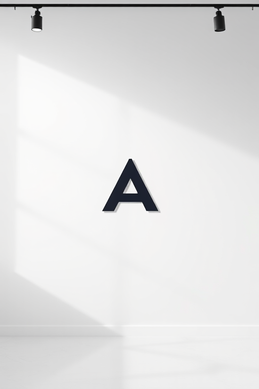 Create a high-resolution image of a minimalistic logo design featuring a stylized letter "A" centered in a modern, professional layout, captured with a Canon EOS R5 at a focal length of 50mm, aperture set at f/1.8, ISO 100, shot in a well-lit studio environment with soft diffused lighting.