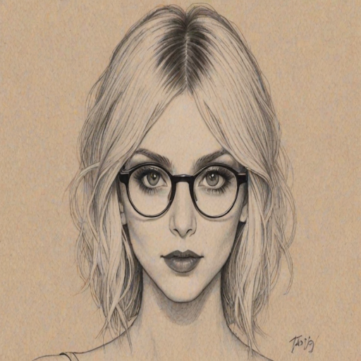 Ravishing Taylor Momsen, pencil sketch, portrait of Elegant woman 1925s in glasses, hair style beatnik, outline, clear lines, fine lines, 8k