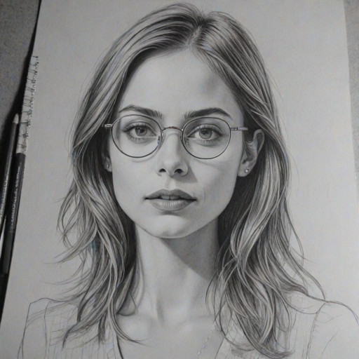 Magnificent Willa Holland, pencil sketch, portrait of Ravishing woman 1977s in glasses, hair style beatnik, outline, clear lines, fine lines, 8k