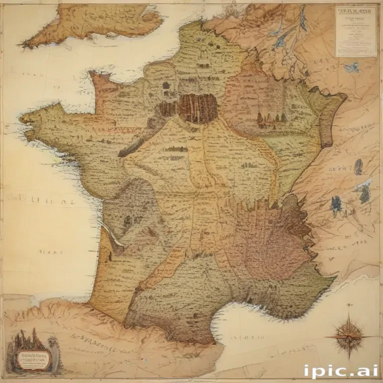 A Historical Map of France Highlighting Regions, Landmarks, and ...