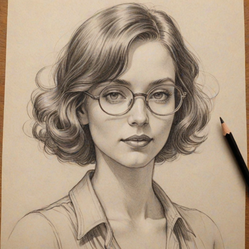 Fetching Summer Walker, pencil sketch, portrait of Exquisite woman 1928s in glasses, hair style beatnik, outline, clear lines, fine lines, 8k