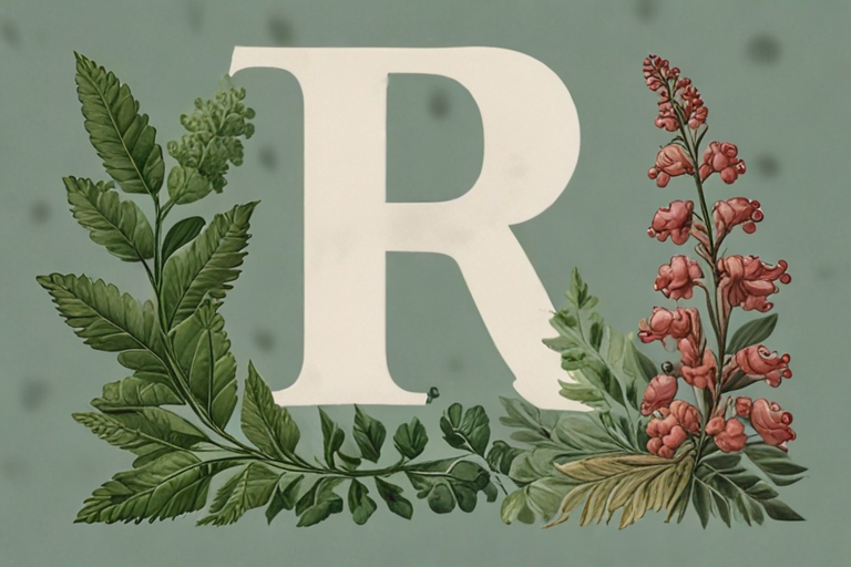 botanical illustration in the style of rousseau of the letter R ...
