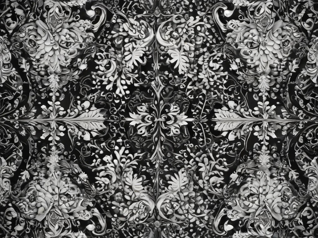 Intricate Black and White Floral Pattern with Elegant Swirls and Details