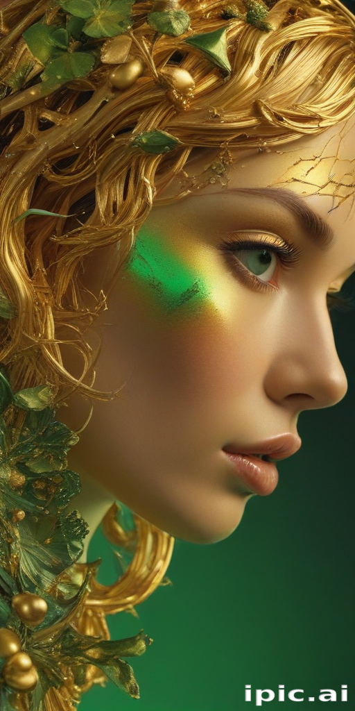 Enchanting Portrait of a Woman Adorned with Nature-Inspired Golden Hair