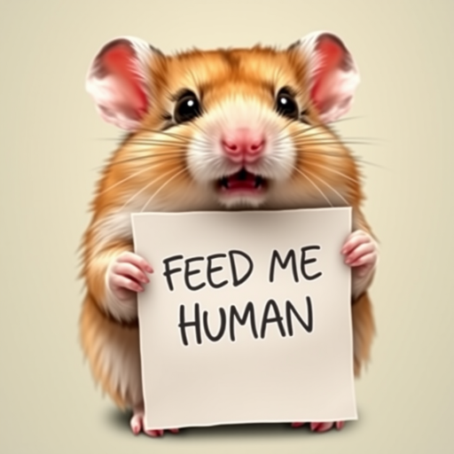 hamster holding a note which says "FEED ME HUMAN"