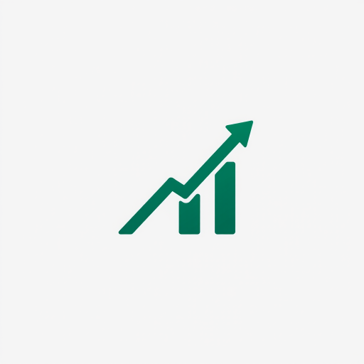 generate a clean and modern upward trend graph icon in dark green color on a white background with a high-resolution DSLR camera using a 50mm lens at f/2.8, ISO 100, and 1/200s shutter speed for sharp detail and vibrant colors.