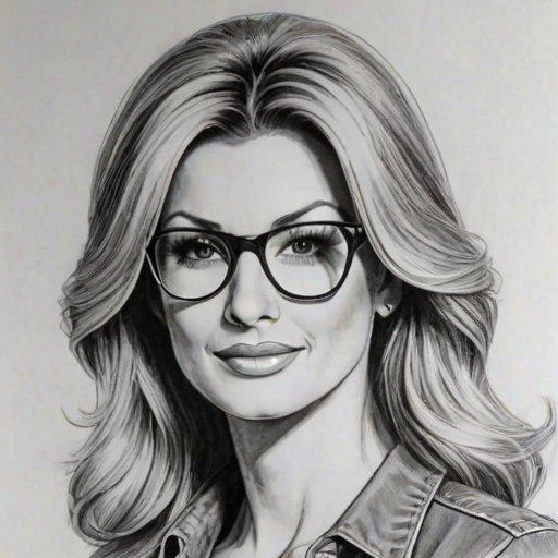 Pleasing Faith Hill, pencil sketch, portrait of Wonderful woman 1976s in glasses, hair style beatnik, outline, clear lines, fine lines, 8k