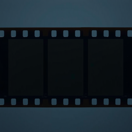 Create a high-resolution image of a blank film strip with three empty frames, using a DSLR camera with an aperture of f/8, ISO 100, and a focal length of 50mm, shot from a front view to enhance depth and clarity.