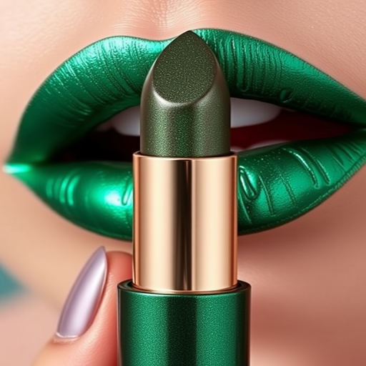 Emerald green metallic lipstick titled "Mermaid's Kiss," featuring a high-shine finish and duochrome shift to teal