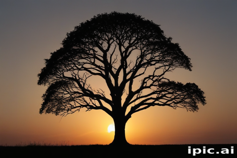 Majestic Silhouette of a Tree Against a Vibrant Sunset Sky