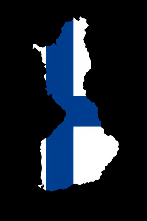 Regenerate an image of the outline of Finland filled with its flag colors, use a DSLR camera type with a 35mm lens, aperture set to f/8, ISO 100, in a high dynamic range style for enhanced clarity and detail.