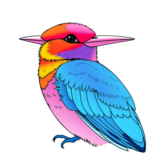 create a minimalist line drawing of a bird with vibrant colors, featuring a close-up side profile view, using a digital drawing tablet, set to high resolution at 300 DPI, with a soft light background to enhance color contrast, and ensure sharp clean lines throughout the artwork