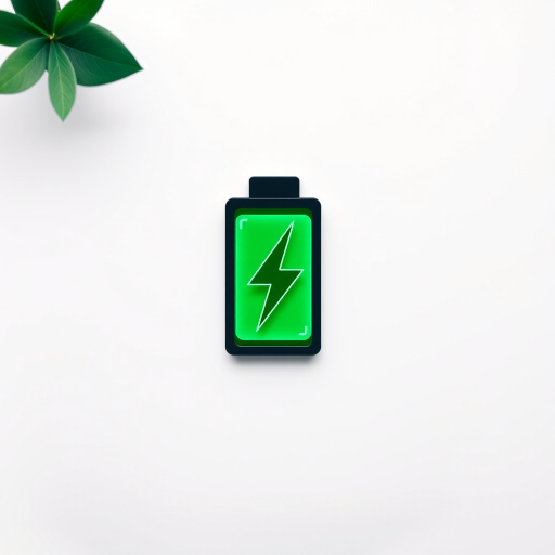 Create a high-resolution vector graphic of a battery icon with a lightning bolt symbol, using a 50mm lens at f/8 aperture, 1/60 shutter speed, and ISO 100, in a flat lay camera view with soft lighting for a clean and modern appearance.
