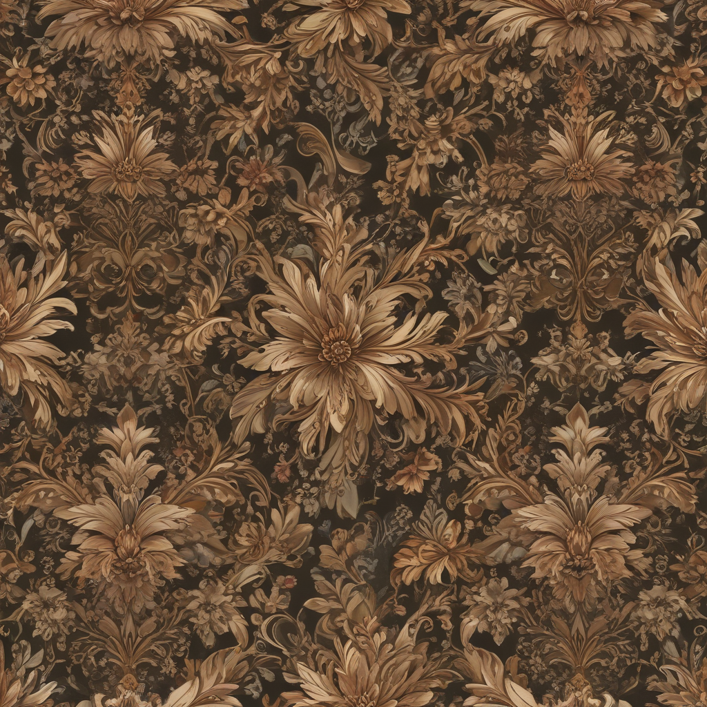 Elegant Floral Pattern with Rich Brown Tones and Intricate Detailing